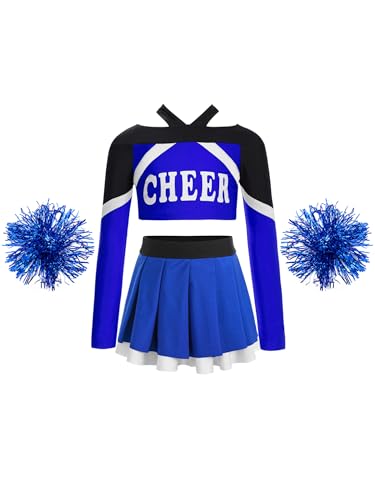 Nyeemya Kinder Mädchen Cheer Leader Kostüm Langarm Bauchfrei Tanz Oberteil Mit Faltenrock Pompons Tanzkleidung Für Fasching Karneval B Blau 146-152 Nyeemya Kinder Mädchen Cheer Leader Kostüm Langarm Bauchfrei Tanz Oberteil Mit Faltenrock Pompons Tanzkleidung Für Fasching Karneval B Blau 146-152 von Nyeemya