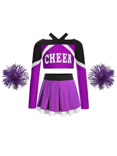 Nyeemya Kinder Mädchen Cheer Leader Kostüm Langarm Bauchfrei Tanz Oberteil Mit Faltenrock Pompons Tanzkleidung Für Fasching Karneval B Lila 134-140 Nyeemya Kinder Mädchen Cheer Leader Kostüm Langarm Bauchfrei Tanz Oberteil Mit Faltenrock Pompons Tanzkleidung Für Fasching Karneval B Lila 134-140 von Nyeemya
