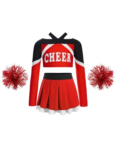 Nyeemya Kinder Mädchen Cheer Leader Kostüm Langarm Bauchfrei Tanz Oberteil Mit Faltenrock Pompons Tanzkleidung Für Fasching Karneval B Rot 122-128 Nyeemya Kinder Mädchen Cheer Leader Kostüm Langarm Bauchfrei Tanz Oberteil Mit Faltenrock Pompons Tanzkleidung Für Fasching Karneval B Rot 122-128 von Nyeemya
