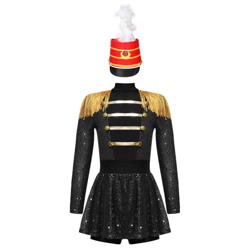 Nyeemya Kinder Mädchen Zirkus Zirkusdirektor Kleid Trommler Uniform Bodysuit Langarm mit Hut Halloween Tanzkleidung Schwarz Rot 170 Nyeemya Kinder Mädchen Zirkus Zirkusdirektor Kleid Trommler Uniform Bodysuit Langarm mit Hut Halloween Tanzkleidung Schwarz Rot 170 von Nyeemya