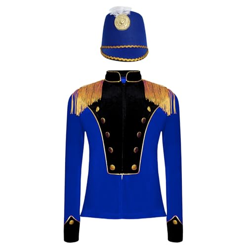 Nyeemya Kinder Unisex Zirkus Kostüm Langarm Jacke Epauletten Uniform Militärischer Blazer Mantel mit Mütze Performance Faschingskostüm Königsblau 110-116 Nyeemya Kinder Unisex Zirkus Kostüm Langarm Jacke Epauletten Uniform Militärischer Blazer Mantel mit Mütze Performance Faschingskostüm Königsblau 110-116 von Nyeemya