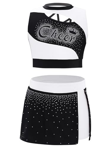 Nyeemya Mädchen Cheer Leader Outfit Ärmellos Cheerleading Uniform Karneval Kostüm Top und Rock Kinder Cheer Outfit Weiß 110-116 Nyeemya Mädchen Cheer Leader Outfit Ärmellos Cheerleading Uniform Karneval Kostüm Top und Rock Kinder Cheer Outfit Weiß 110-116 von Nyeemya