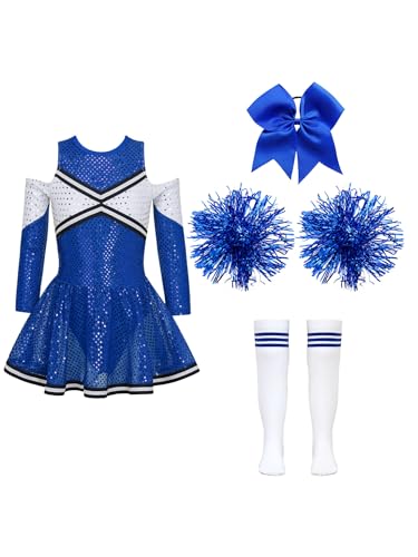 Nyeemya Mädchen Cheerleading Kostüm Schulmädchen Uniform Kleid Karneval Fasching Party Halloween Tanzoutfits B Blau 110-116 von Nyeemya
