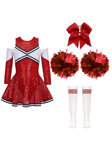 Nyeemya Mädchen Cheerleading Kostüm Schulmädchen Uniform Kleid Karneval Fasching Party Halloween Tanzoutfits Ein Rot 122-128 von Nyeemya