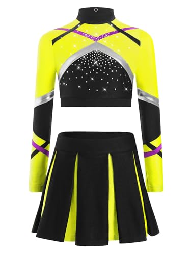 Nyeemya Mädchen Cheerleading Uniform Buchstaben Langärmlige Crop Top mit Rock Halloween Kostüm Sport Schule Tanz Outfits Fluoreszierendes Gelb 134-140 Nyeemya Mädchen Cheerleading Uniform Buchstaben Langärmlige Crop Top mit Rock Halloween Kostüm Sport Schule Tanz Outfits Fluoreszierendes Gelb 134-140 von Nyeemya