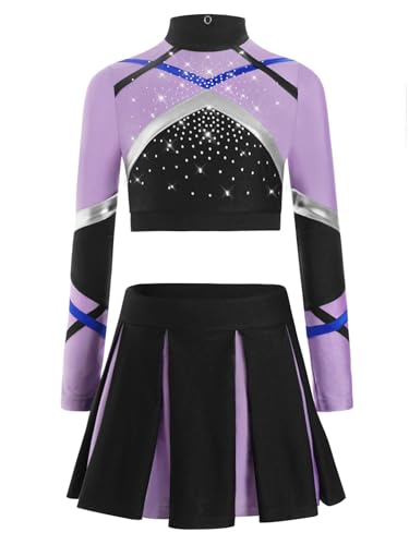 Nyeemya Mädchen Cheerleading Uniform Buchstaben Langärmlige Crop Top mit Rock Halloween Kostüm Sport Schule Tanz Outfits Helles Lila 134-140 Nyeemya Mädchen Cheerleading Uniform Buchstaben Langärmlige Crop Top mit Rock Halloween Kostüm Sport Schule Tanz Outfits Helles Lila 134-140 von Nyeemya