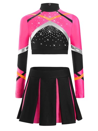 Nyeemya Mädchen Cheerleading Uniform Buchstaben Langärmlige Crop Top mit Rock Halloween Kostüm Sport Schule Tanz Outfits Hot Pink 146-152 Nyeemya Mädchen Cheerleading Uniform Buchstaben Langärmlige Crop Top mit Rock Halloween Kostüm Sport Schule Tanz Outfits Hot Pink 146-152 von Nyeemya