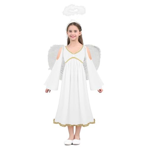 Nyeemya Mädchen Halloween Antike Griechische Cosplay Kostüm Toga Kleid Prinzessin Kleid mit Stirnband und Flügeln für Karneval Party Weiß C 104-110 Nyeemya Mädchen Halloween Antike Griechische Cosplay Kostüm Toga Kleid Prinzessin Kleid mit Stirnband und Flügeln für Karneval Party Weiß C 104-110 von Nyeemya