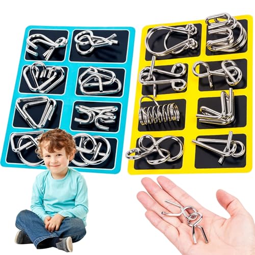 2 Sets Metallpuzzle, 16pcs Drahtschloss Puzzle Legierung Hirnteaser Rätsel Link entsperren Verriegelungsspiel Chinesisches Ring -Trick Spielzeug für Party bevorzugt Kinder Erwachsene, gelb + blau von Nyutcwe