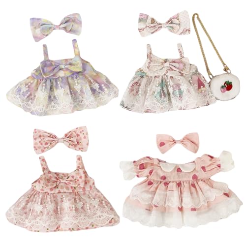 4 Sets gefüllte Tierkleidung für 8-12 Zoll Plüsch Duck Kawaii Puppenkleidung Set Blumenkuchenkleid mit Bowtie Set DIY Duck Babypuppe für Mädchen von Nyutcwe