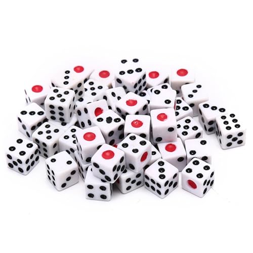 50 pcs Würfelset, Acryl 6 -Seiten -Würfel, 8mm Mini mit schwarzen und roten Punkten für Tischbrettspiele, Unterrichtsmathematik, Aktivität, Casino -Thema, Partybevorzugungen von Nyutcwe