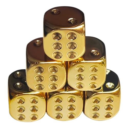 6cs Goldwürfel, 6-seitige Würfel mit Abgerundeter Ecke, 0, 6 plattiert Gold, tragbares Ersatz-Acryl für Brettspiele, Partyspiele von Nyutcwe