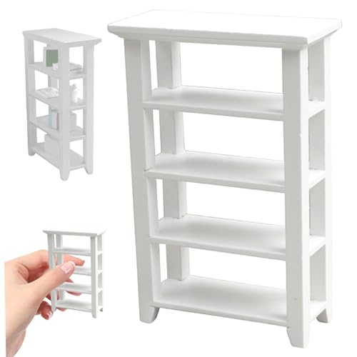 Dollhouse Bücherregal 1:12 Skala Klassiker hölzernen Mini -Bücherregal für Mini Bücher Lustige DIY Accessoires Miniatur für Dollhouse Decor Kinder Geschenke, Weiß von Nyutcwe