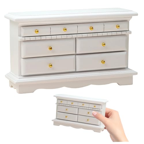 Dollhouse Möbel, 1/12 Holzpuppenhauskommode, Schlafzimmer Möbelschrank realistische weiße Schublade Miniaturmodell DIY Accessoires Dollhouse Möbel, 1/12 Holzpuppenhauskommode, Schlafzimmer Möbelschrank realistische weiße Schublade Miniaturmodell DIY Accessoires von Nyutcwe