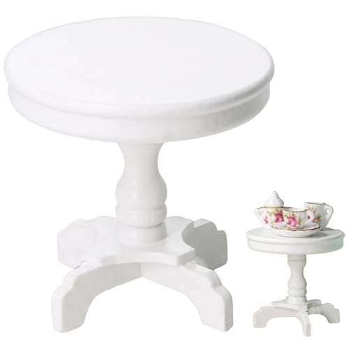Dollhouse Tabelle 1:12 LIFELISCHE RUNDE MINIDELLE TABEL LOBY DIY DULLS House Möbel mit Sockel Holzpuppenhausmöbel für Dekor, Weiß von Nyutcwe