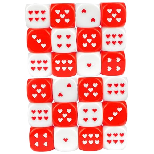 Herzwürfel 24pcs 1x1x1 Rot-Weiß-Würfel mit herzförmigem Punkt für Jede Seite tragbarer und leichtes Acryl-Set für Brettspiele, Partyspiele von Nyutcwe
