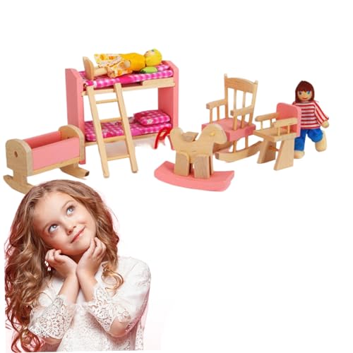 Holzpuppenhausmöbel Set 1:12 Holzpuppenhausmöbelset umfassen Etagenbett mit Leiter, Schaukelstuhl & Pferd, Hochstuhl und Stuhldiy für Kinder Holzpuppenhausmöbel Set 1:12 Holzpuppenhausmöbelset umfassen Etagenbett mit Leiter, Schaukelstuhl & Pferd, Hochstuhl und Stuhldiy für Kinder von Nyutcwe
