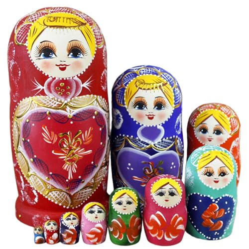 Nesting Dolls 1 Set (10pcs) Mädchen Muster Matryoshka Puppe hölzerne farbenfrohe Matrioshka Russische Nistpuppen Stapelspielzeug für Kinder, Heimdekoration, Geschenke für Kinder von Nyutcwe