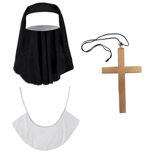 Nonne Kostümzubehör -Set, Nonne -Outfit mit Kopfbedeckung, Kragen und Kreuzketten Halskette Damenmantel Kostüme für Cosplay Supplies Kostüm Nonne Kostümzubehör -Set, Nonne -Outfit mit Kopfbedeckung, Kragen und Kreuzketten Halskette Damenmantel Kostüme für Cosplay Supplies Kostüm von Nyutcwe