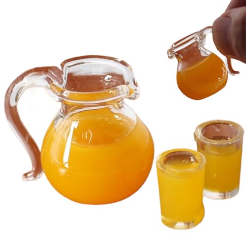 Nyutcwe 1 Set Dollhouse Miniaturen, 1:12 Puppenhaus Küchenzubehör Orangensaftgetränkset, Krug mit 2pcs Glass Cup Kit Orangensaft Modell Ornamente Wohnzimmerszenenzubehör Miniat von Nyutcwe