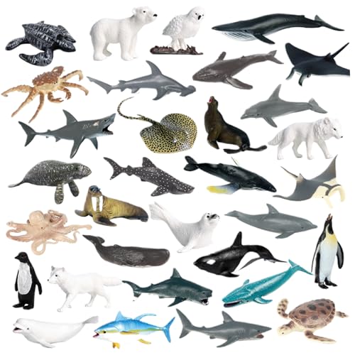 Nyutcwe 32pcs Seetierspielzeug, Mini -Verschiedene Meereskreaturen Aquarium, unter den lebenswaren Realistischen Tieren findet Plastikpädagogikspielzeug für Kinderpartys, Geschenke und Schulprojekte von Nyutcwe