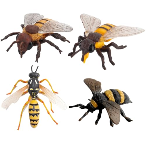Nyutcwe 4pcs Honigbiene Set, PVC Realistische Bienenspielzeug Bildungslernspielzeug -Wissenschaftsprojekt, Kuchen -Topper -Tierfiguren für Kinder Jungen Mädchen Honig von Nyutcwe