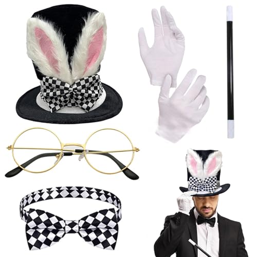 Nyutcwe 5pcs/Set Magier Kostüm Halloween Magier Kit mit Hut, Zauberstab, Fliege und mehr tun Sich als Spielkostüm für Partys, Cosplay und Themenveranstaltungen vor von Nyutcwe