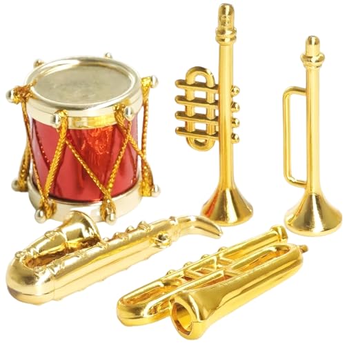 Nyutcwe 5pcs Miniaturinstrumente süße lebensechte winzige Miniatur -Musikinstrumente Saxophon Trompete Drum Set Dollhouse Accessoires für Puppenhause Mini Musikraum von Nyutcwe