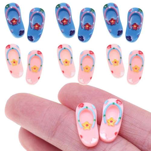 Nyutcwe 6 Paare 1/12 Maßstab Accessoires, Harz Strand Flip Flops Dollhouse Miniaturen 0, 8x0.4 Puppenhaus Dekoration Zubehör 1/12 Skala von Nyutcwe