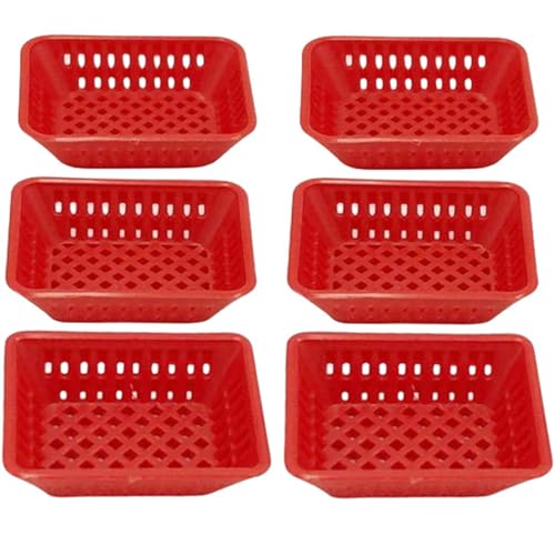Nyutcwe 6pcs Mini Körbe Set, Kunststoff 1/12 Mini Körbe Puppenhaus Miniaturen Dollhouse Dekoration Zubehör, rot von Nyutcwe