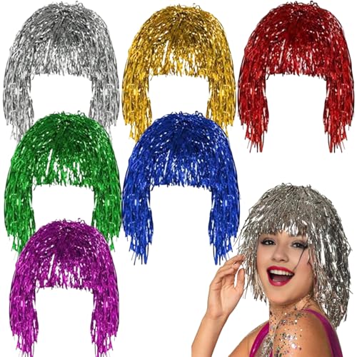 Nyutcwe 6pcs Tinsel -Perücke, Shiny Metallic Party Perücke, mehrfarbige, leicht Wiederverwendbare verrückte Perücken für Maskerade, Themenparty und Single Cosplay Tinsel Nyutcwe 6pcs Tinsel -Perücke, Shiny Metallic Party Perücke, mehrfarbige, leicht Wiederverwendbare verrückte Perücken für Maskerade, Themenparty und Single Cosplay Tinsel von Nyutcwe