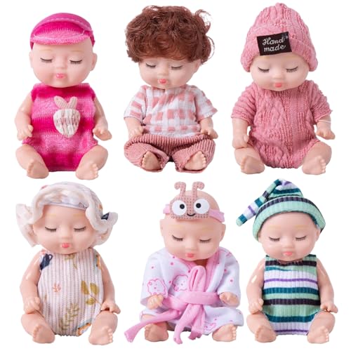 Nyutcwe 6pcs mini Babypuppen 4 Zoll realistischer Plastikschlaf -Mini -Babys mit Kleidung, bewegliche Gelenke süße Puppen für Mädchen Jungen Kleinkinder und Kinder 3+ Baby von Nyutcwe