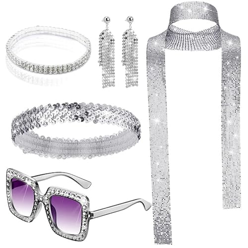 Nyutcwe 70S -Outfits für Frauen, 5pcs Pailletten Disco Kostüm Frauen, Plastik -Disco -Outfit umfasst Sonnenbrand und Stirnband für Halloween -Geburtstagstanzparty Schalohrringe. Nyutcwe 70S -Outfits für Frauen, 5pcs Pailletten Disco Kostüm Frauen, Plastik -Disco -Outfit umfasst Sonnenbrand und Stirnband für Halloween -Geburtstagstanzparty Schalohrringe. von Nyutcwe