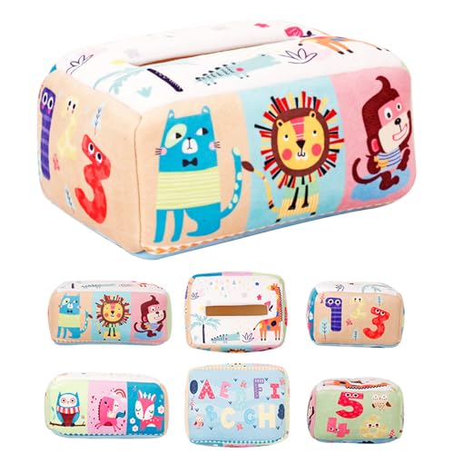 Nyutcwe Babyspielzeug 0-6 Monate Baby Tissue Box Spielzeug Cartoon Tiersusorisches Spielzeug für Stoffzeichnung Tissue Box Lernen kognitiv von Nyutcwe
