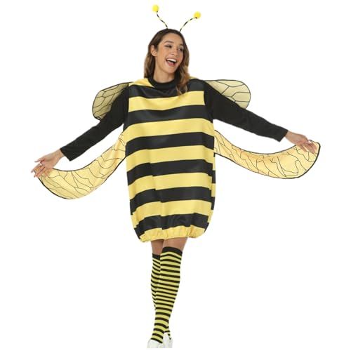 Nyutcwe Bienenkostüm mit langen Ärmeln, gestreiftem Muster Bienenkostüm für Erwachsene mit Stirnbandsocken und mehr, lustigen Cosplay -Kostümen für Geburtstagsfeiern, Bühnenaufführungen, L. Nyutcwe Bienenkostüm mit langen Ärmeln, gestreiftem Muster Bienenkostüm für Erwachsene mit Stirnbandsocken und mehr, lustigen Cosplay -Kostümen für Geburtstagsfeiern, Bühnenaufführungen, L. von Nyutcwe