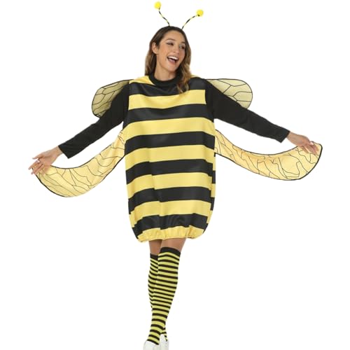 Nyutcwe Bienenkostüm mit langen Ärmeln, gestreiftem Muster Bienenkostüm für Erwachsene mit Stirnbandsocken und mehr, lustigen Cosplay -Kostümen für Geburtstagsfeiern, Bühnenaufführungen, m Nyutcwe Bienenkostüm mit langen Ärmeln, gestreiftem Muster Bienenkostüm für Erwachsene mit Stirnbandsocken und mehr, lustigen Cosplay -Kostümen für Geburtstagsfeiern, Bühnenaufführungen, m von Nyutcwe