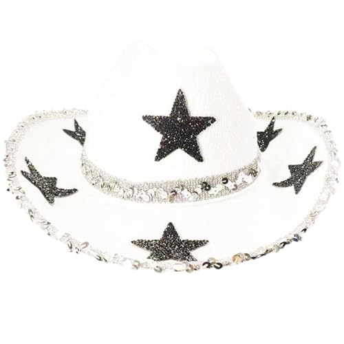 Nyutcwe Cowgirl Hut weiße Cowgirl Hut mit verstellbarem Riemen Strassstar Disco für westliche Party Dress Up Junggesellenhause Party Accessoires Braut Braut Nyutcwe Cowgirl Hut weiße Cowgirl Hut mit verstellbarem Riemen Strassstar Disco für westliche Party Dress Up Junggesellenhause Party Accessoires Braut Braut von Nyutcwe