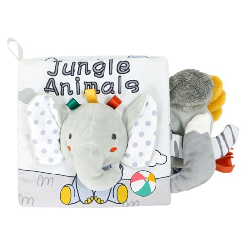 Nyutcwe Crinkle Bücher für Babys Quietsch Elefant Polyester Baby Crinkle Book mit Schwanzpädagogik Touch and Feel Baby Books mit Loop Waschbar wiederverwendbares Buch für Babys von Nyutcwe