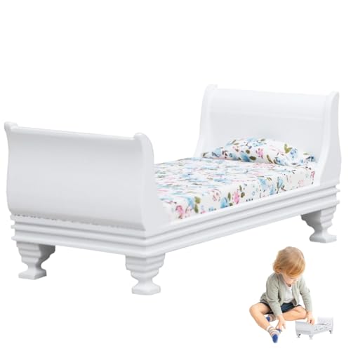 Nyutcwe Dollhouse -Bett, Holzpuppenhausmöbel 1/12 Skala EIN Einzelpuppenbett 6x3x2, 8 DIY Miniatures Szene für Raumzubehör Puppe von Nyutcwe