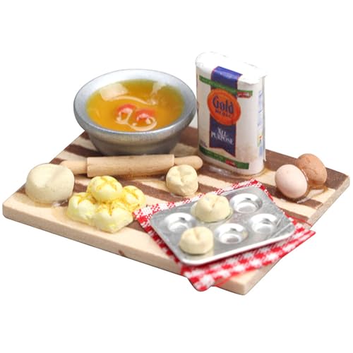 Nyutcwe Dollhouse Food, 1 12 Skala Miniaturfutter mit Mini -Eier Milchbrotmodell, Harz Mini -Spielzeug mit Holzbasis, DIY Miniatur -Kochset für Puppenhaus -Küchenzubehör von Nyutcwe