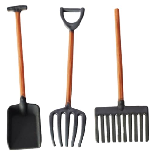 Nyutcwe Dollhouse Miniatures Farm Tool, 3PCS 1 12 Skala Dollhouse Accessoires, dekorative Minischaufel und Rechen für Mikrolandschafts -Szenen -Dekor -Miniaturen von Nyutcwe