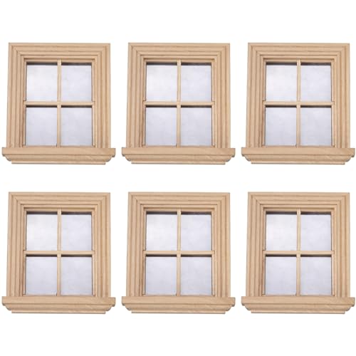Nyutcwe Dollhouse Windows 1 12 Skala 6PCS Holz 4-Scheiben-Puppenhausfenster mit klarem Glas 3, 4x3, 9 x 0, 9 Zoll Puppenhauszubehör für DIY Dollhouse oder Model von Nyutcwe