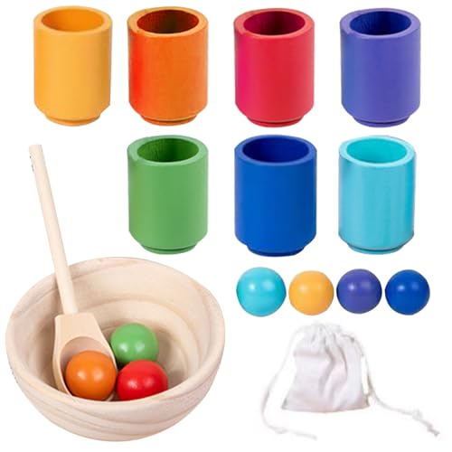 Nyutcwe Farbsortierspielzeug für Kleinkinder Regenbogenbälle im Cup -Spiel Holz Sorter -Farb -Matching -Spielzeug mit Schüssel, Löffel und Aufbewahrungstasche für 3 -Jährige für 3 Jahre Nyutcwe Farbsortierspielzeug für Kleinkinder Regenbogenbälle im Cup -Spiel Holz Sorter -Farb -Matching -Spielzeug mit Schüssel, Löffel und Aufbewahrungstasche für 3 -Jährige für 3 Jahre von Nyutcwe