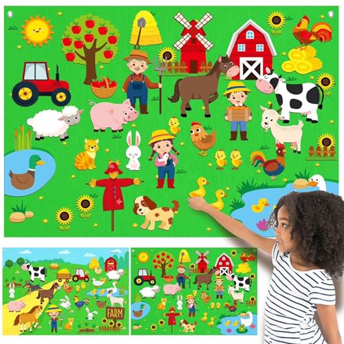 Nyutcwe Filz Story Board Farm-Themen 41 x 29 Zoll Filzboard für Kleinkinder mit grommeten pädagogischen fantasievollen Cartoon für Home, Vorschule, Kleinkindaktivitäten von Nyutcwe