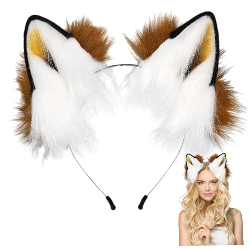 Nyutcwe Fuchsohren, lebensechte pelzige Ohren Haarreferien, einstellbares Tierstirnband, abnehmbares Fuchsstirnband für Cosplay -Party -Kostüm von Nyutcwe