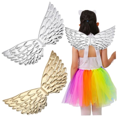 Nyutcwe Gold Angel Wing, 2PCS Silber- und Goldflügel, Kinderparty mit elastischen Riemen, Feenkostüm für Performance Prop Birthday Party Engel von Nyutcwe