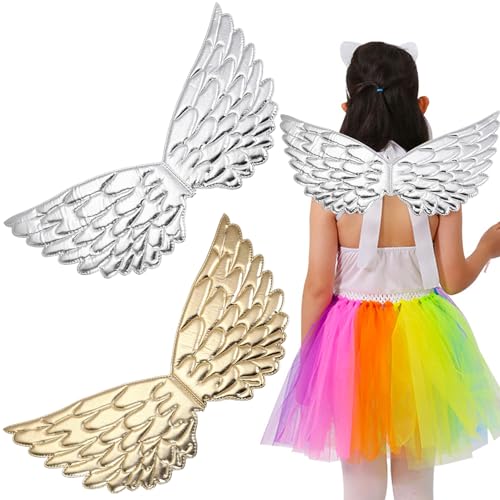 Nyutcwe Gold Angel Wing, 2PCS Silber- und Goldflügel, Kinderparty mit elastischen Riemen, Feenkostüm für Performance Prop Birthday Party Engel von Nyutcwe