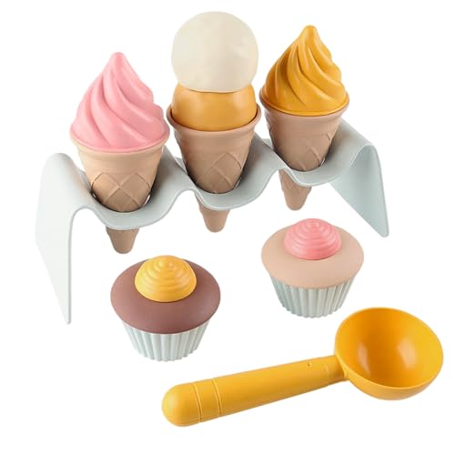 Nyutcwe Ice Cream Play Set (7pcs) Realistische Entwicklungs -PP -Spiel -EIS -EIS -Set für Kinder abnehmbar DIY Interactive Waschkinderspielzeug für Zuhause, Beach, Garten von Nyutcwe