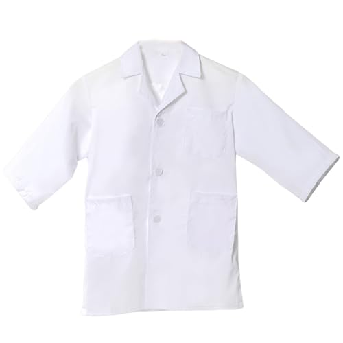 Nyutcwe Kinderarztmantel weiche und komfortable weiße Kleinkind-Arzt-Mantel-Rollenkostüm mit Taschen Wissenschaftler Kostüm Kinder für Zahnwissenschaftler Dress-up, M. von Nyutcwe