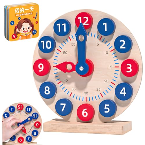 Nyutcwe Lernuhr für Kinder 1 Set Holzunterrichtsuhr mit 18 reversiblen Zeitkarten Lernen Sie, die Zeit frühes Lernen für Bildungsspielzeuggeschenk für 3 -jährige Kinder zu erzählen von Nyutcwe